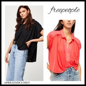 FREE PEOPLE BOHO FLOWY BUTTON DOWN HENLEY TOP A3C